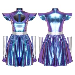 Adult Women Silver Astronaut Costume Alien Tutu Dress Suit Space Cadet Leotards Dress for Halloween Cosplay Theme Party Dress-up