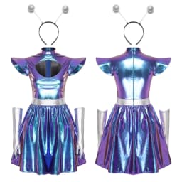Adult Women Silver Astronaut Costume Alien Tutu Dress Suit Space Cadet Leotards Dress for Halloween Cosplay Theme Party Dress-up