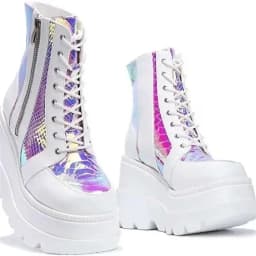 Women's Platform Slip-On Boots Autumn Winter High Help Chunky Shoes Color Block Lace Up Large Size Casual Fashion Footwear