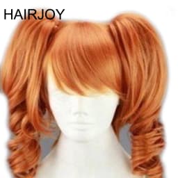 HAIRJOY Synthetic Hair Medium Length Orange Cosplay Wig Heat Resistant Fiber Costume Party Synthetic Wigs 2 Ponytail