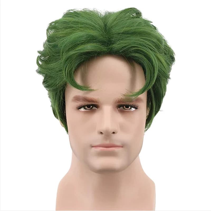 HAIRJOY Men Short Green Curly Cosplay Wig For Party Synthetic Hair Wigs Halloween Wig