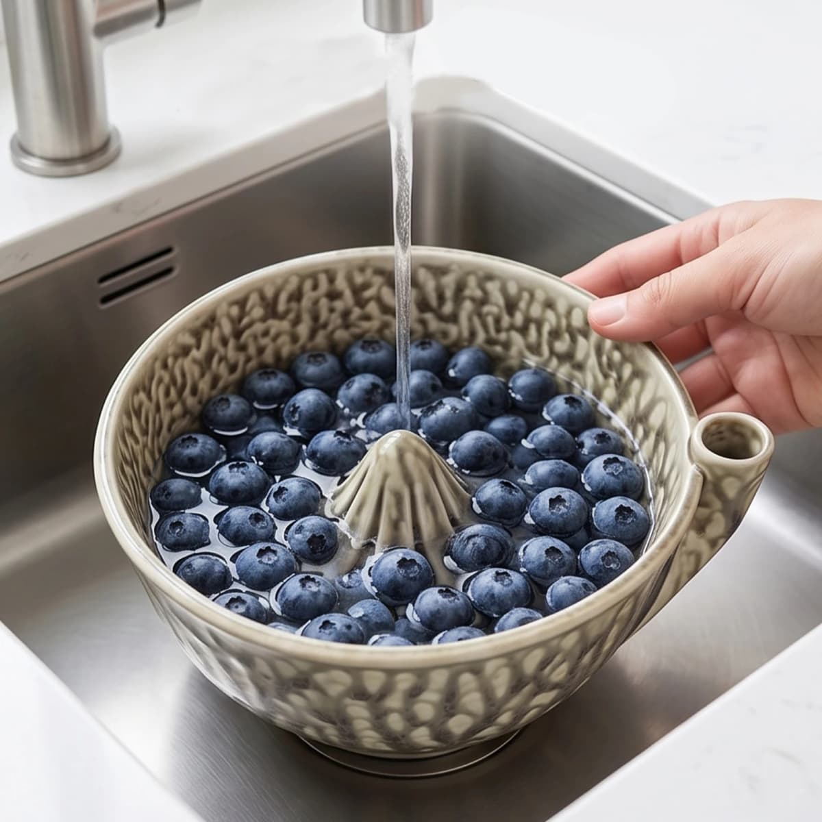 Ceramic Berry Rinse Bowl with Drainage Fruit Washer Spinner 360 Degree Rotating for Home Kitchen Cleaning Berries Vegetables