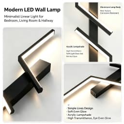 Modern LED Wall Lamp 3000K 4000K 6000K, Minimalist Wall Sconce for Bedroom Bedside Living Room TV Sofa Background Indoor