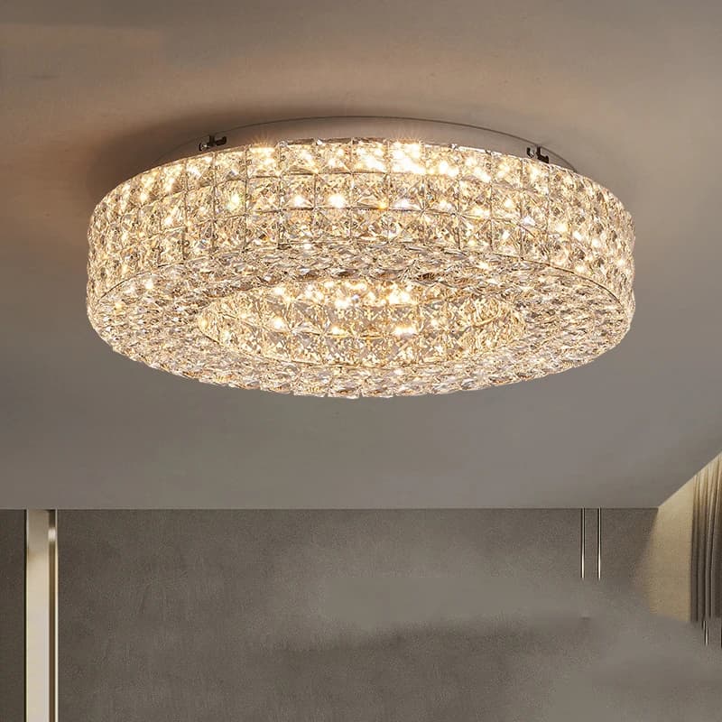 Round Crystal Chandelier Home Decoration Hanging Lamp Living Dinning Room Modern Crystal Pendant Light Kitchen Dimmable LED Lamp