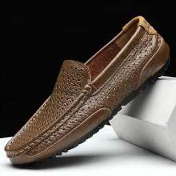 2026 Summer Men Casual Shoes Luxury Brand Genuine Leather Mens Loafers Moccasins Hollow Out Breathable Slip on Driving Shoes