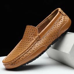 2026 Summer Men Casual Shoes Luxury Brand Genuine Leather Mens Loafers Moccasins Hollow Out Breathable Slip on Driving Shoes