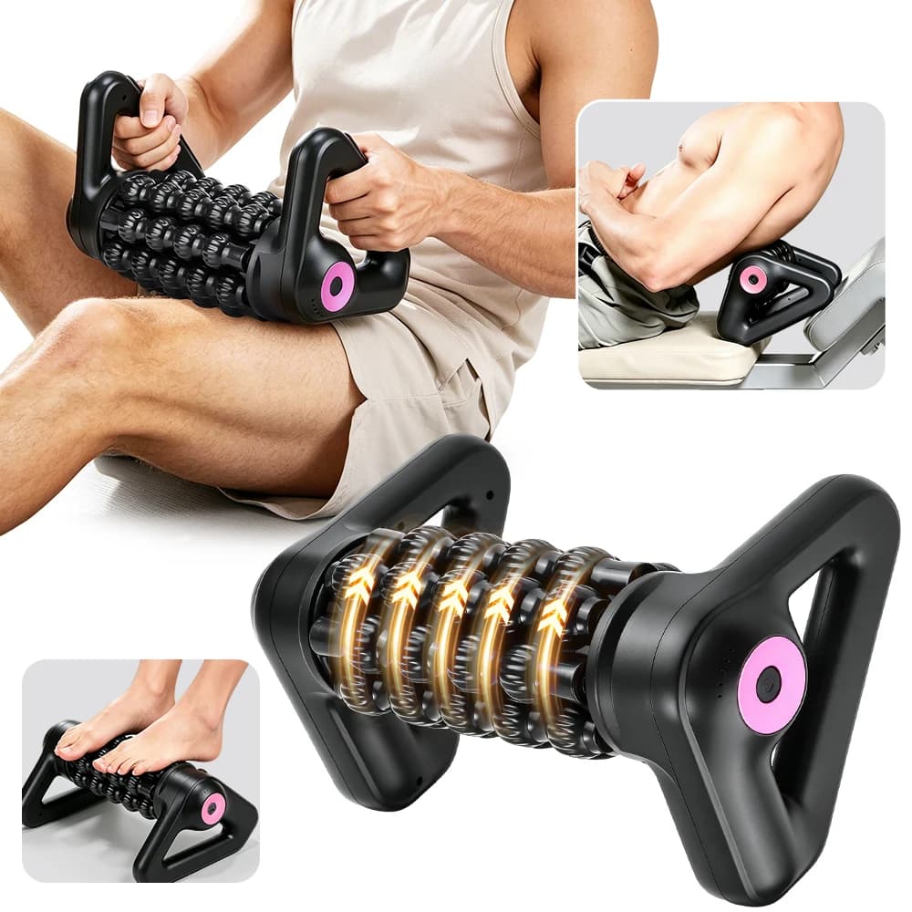 Electric Fascia Roller Muscle Massager, 5-Speed Rotating Deep Tissue Body Roller for Back Legs Calves, Cordless Rechargeable Gym