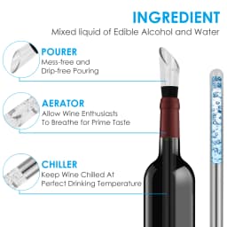 Wine Cooling Rod Stainless Frozen Stick Beer Chiller Stick Ice Wine Cooler 4 in 1 Wine Cooling w/ Wine Pourer Stopper Cutter