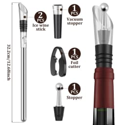 Wine Cooling Rod Stainless Frozen Stick Beer Chiller Stick Ice Wine Cooler 4 in 1 Wine Cooling w/ Wine Pourer Stopper Cutter