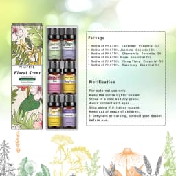 PHATOIL 6 Bottles Essential Oils Set For Aromatherapy,Diffuser-10ml Lavender Jasmine Ylang Ylang Rose Rosemary Chamomile Aroma