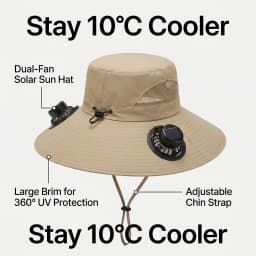 Solar Fan Hat Wide Brim UV Protection Breathable Cooling Sun Hat for Outdoor Fishing Hiking Camping Men Women