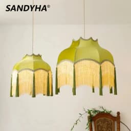 SANDYHA Retro Tassel Chandelier Fabric Art Led Lamps for Entrance Bedroom Living Dining Room Pendant Lights Suspension Luminaire