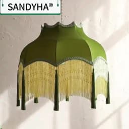 SANDYHA Retro Tassel Chandelier Fabric Art Led Lamps for Entrance Bedroom Living Dining Room Pendant Lights Suspension Luminaire