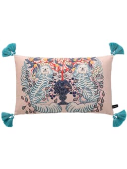 Magnificent Hill Garden Lumbar Pillow Cover Floral Tree Crane Birds Decorative Cushion Case Beautiful Chinoiserie Design 30X55cm