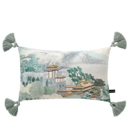 Magnificent Hill Garden Lumbar Pillow Cover Floral Tree Crane Birds Decorative Cushion Case Beautiful Chinoiserie Design 30X55cm
