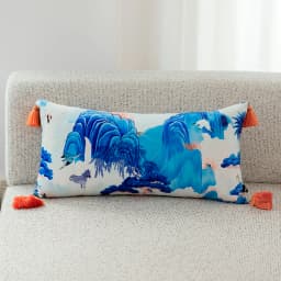 Magnificent Hill Garden Lumbar Pillow Cover Floral Tree Crane Birds Decorative Cushion Case Beautiful Chinoiserie Design 30X55cm