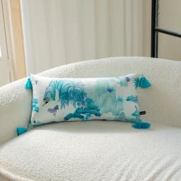 Magnificent Hill Garden Lumbar Pillow Cover Floral Tree Crane Birds Decorative Cushion Case Beautiful Chinoiserie Design 30X55cm