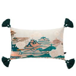 Magnificent Hill Garden Lumbar Pillow Cover Floral Tree Crane Birds Decorative Cushion Case Beautiful Chinoiserie Design 30X55cm