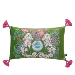 Magnificent Hill Garden Lumbar Pillow Cover Floral Tree Crane Birds Decorative Cushion Case Beautiful Chinoiserie Design 30X55cm
