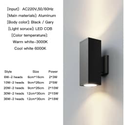 Black Gray Up-Down Outdoor Wall Light 6W 10W 20W 30W 36W Porch Garden Waterproof Home LED Light Outdoor