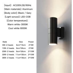 Black Gray Up-Down Outdoor Wall Light 6W 10W 20W 30W 36W Porch Garden Waterproof Home LED Light Outdoor