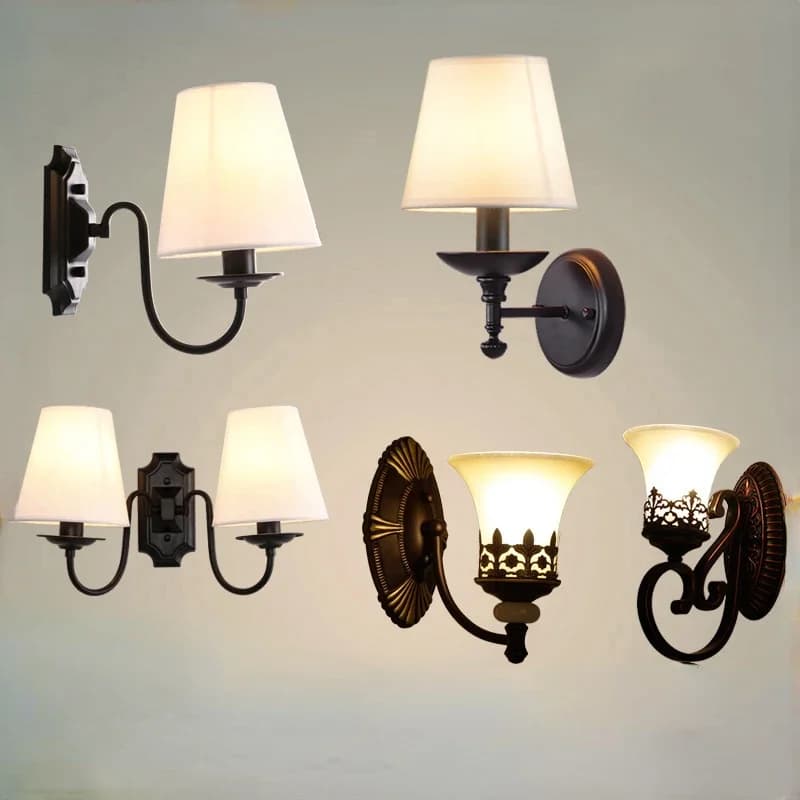 American Style Wall Lamp Retro Garden Wall Sconce Led Lights Bedroom Bedside Lamp Rural Creative Aisle Iron Indoor Lighting
