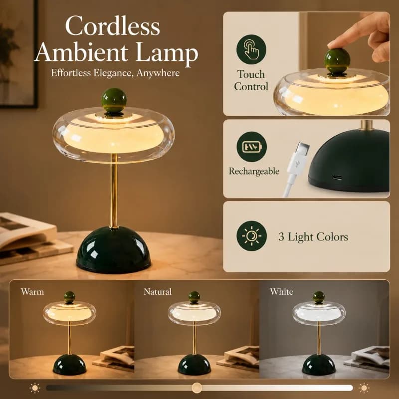 French Vintage Glass Rechargeable Touch Dimming Elegant Bedside Decor for Bedroom Living Room Hotel Ambient LED Table Lamp