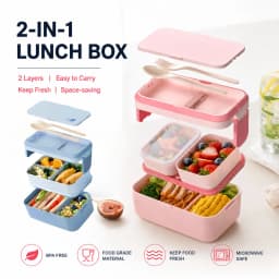 2 Layer / Single Bento Box with Handle,Large Capacity Leak-proof Lunch Box,Snack Food Storage Containers for Kids,Microwave Safe