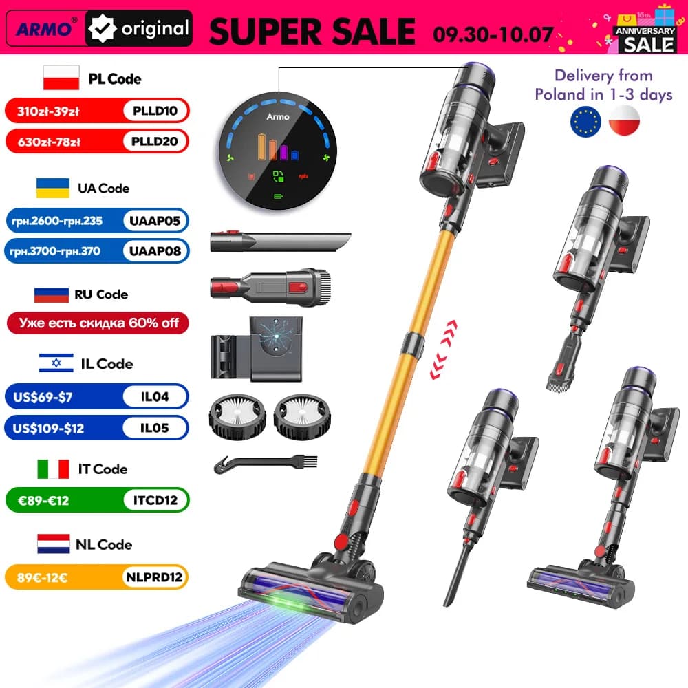 Armo V22 55kPa 600W Power Handheld Vacuum Cleaner 6 in 1 Cordless Vacuum Cleaner Smart Home Dust Cup Removable Battery