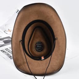 100% Leather Western Cowboy Hat For Men Women Vintage Roll Brim Knight Hat Gentleman Church Cap Sombrero Hombre