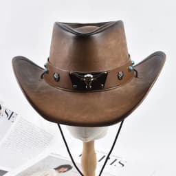 100% Leather Western Cowboy Hat For Men Women Vintage Roll Brim Knight Hat Gentleman Church Cap Sombrero Hombre