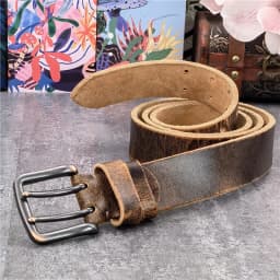 38MM Double Pin Metal Belt Buckle Genuine Leather Belt Men Jeans Leather Belt For Men Ceinture Western Cowboy Men Belt MBT0038
