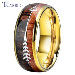 6MM 8MM Mens Womens Tungsten Carbide Ring With Double Wood And Steel Arrow Inlay Fashion Gift Jewelry Comfort Fit