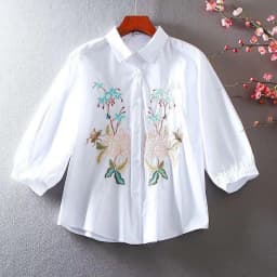 New Embroidered Shirt Women's 2024 Summer Fashion Retro Western Style Design Sense Loose Lantern Sleeve Blouse Lady Tops