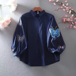 New Embroidered Shirt Women's 2024 Summer Fashion Retro Western Style Design Sense Loose Lantern Sleeve Blouse Lady Tops