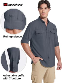 MAGCOMSEN Sun Protection Shirt Quick Dry Long Sleeve Mesh Breathable Shirt Multi Pockets Fishing Shirts Hiking Work Cargo Shirts