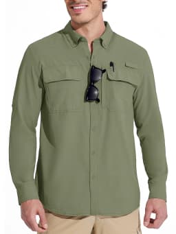 MAGCOMSEN Sun Protection Shirt Quick Dry Long Sleeve Mesh Breathable Shirt Multi Pockets Fishing Shirts Hiking Work Cargo Shirts