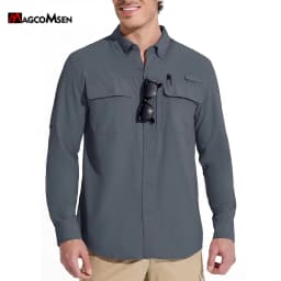MAGCOMSEN Sun Protection Shirt Quick Dry Long Sleeve Mesh Breathable Shirt Multi Pockets Fishing Shirts Hiking Work Cargo Shirts