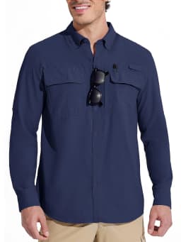 MAGCOMSEN Sun Protection Shirt Quick Dry Long Sleeve Mesh Breathable Shirt Multi Pockets Fishing Shirts Hiking Work Cargo Shirts