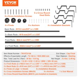 SucceBuy 1 Inch Double Curtain Rods 36-72/74-144 Inches Rods for Windows 24-68/69-140 Inches Telescoping Dual Curtain Rod