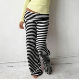 Womens Casual Pajama Pants Striped Low Waisted Lounge Pants Elastic Waist Drawstring Long Trousers