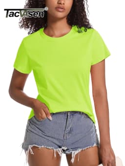 TACVASEN Summer Cotton T-shirts Womens Short Sleeve O-neck Tee Shirts Breathable Moisture Wicking Casual Fashion Basic T Tops