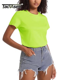 TACVASEN Summer Cotton T-shirts Womens Short Sleeve O-neck Tee Shirts Breathable Moisture Wicking Casual Fashion Basic T Tops