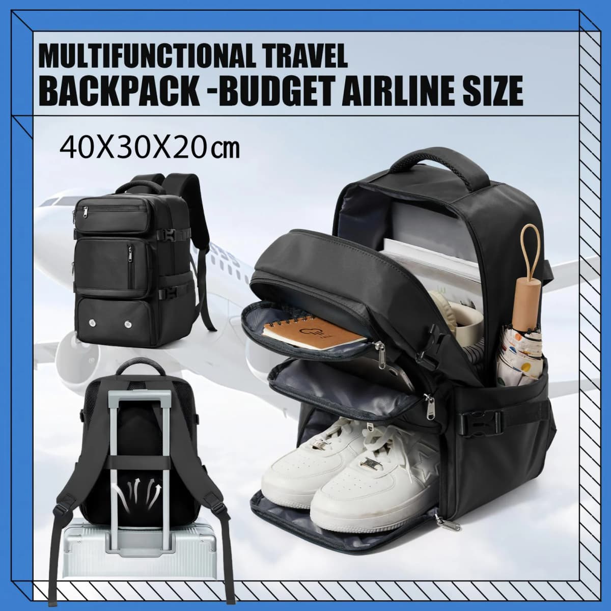 Travel Backpack Airplane Cabin Bag Ryanair Backpack 40x20x25 Luggage Laptop Bag Anti-Theft Men Women's Bag for Sports Trekking