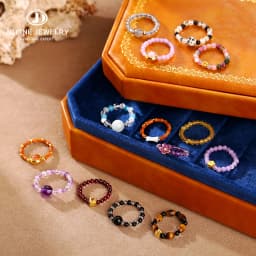 JD 3mm Natural Stone Amethyst Tourmaline Strand Rings Women Men Fashion Energy Healing Elastic Finger Rings Birthday Party Gifts