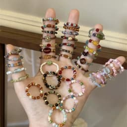 JD 3mm Natural Stone Amethyst Tourmaline Strand Rings Women Men Fashion Energy Healing Elastic Finger Rings Birthday Party Gifts