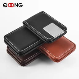 QOONG 2026 Custom Lettering High Quality Leather Money Clip Purse Men Strong Magnetic Black Clip for Money Holder ML1-001