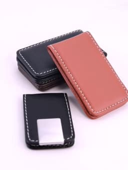 QOONG 2026 Custom Lettering High Quality Leather Money Clip Purse Men Strong Magnetic Black Clip for Money Holder ML1-001