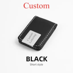 QOONG 2026 Custom Lettering High Quality Leather Money Clip Purse Men Strong Magnetic Black Clip for Money Holder ML1-001