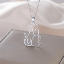 My Shape Hugging Puppy Kitten Necklace for Women Stainless Steel Pendant Chain Animal Cat Dog Jewelry Pets Lovers Gifts